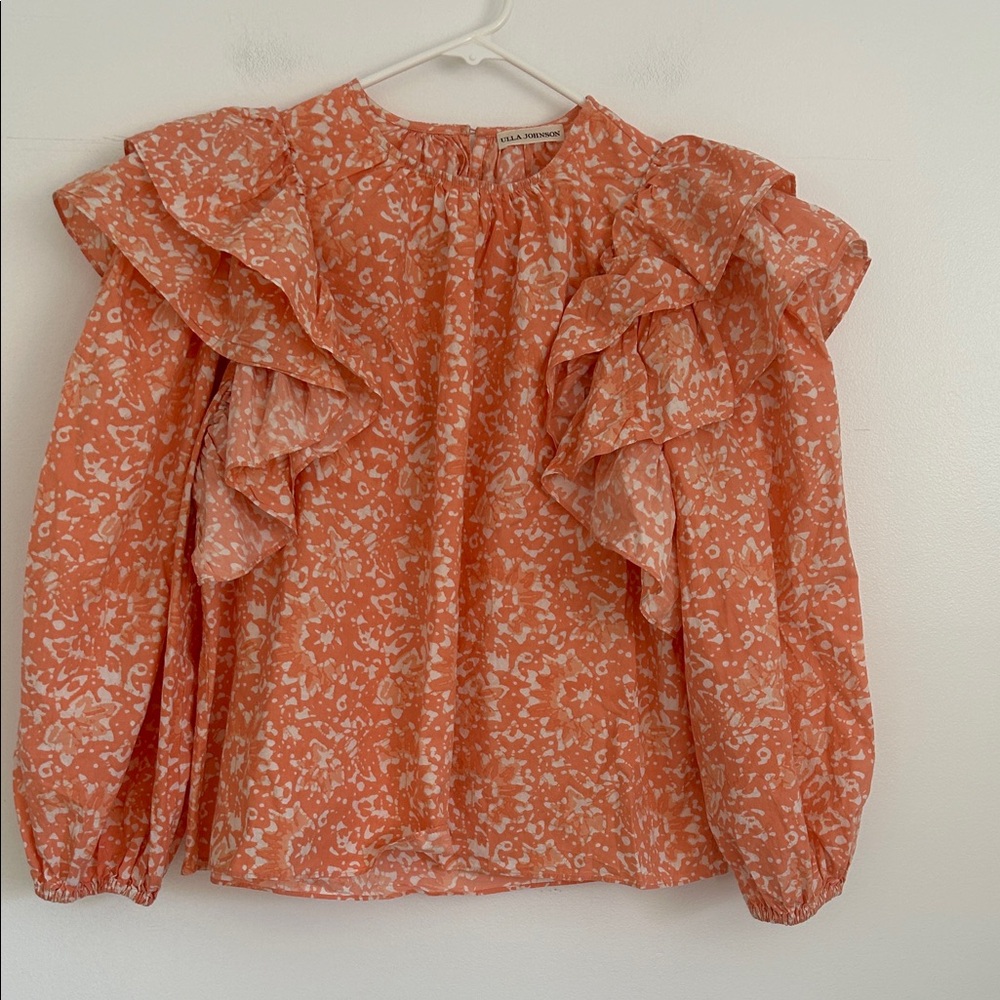 Ulla Johnson Coral Floral Ruffle Blouse